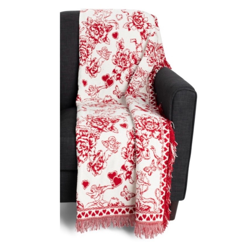 RACHEL ZOE Cupid Toile
Chenille Reversible Throw Red & White Fringed Valentines